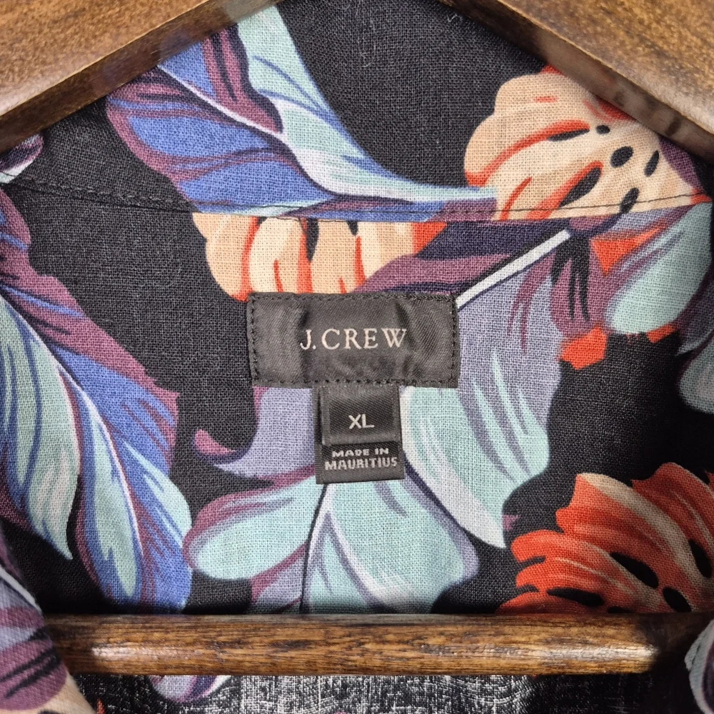 J Crew Mens‎ XL Camp Collar Linen Blend Tropical Print Shirt Beachy Resort